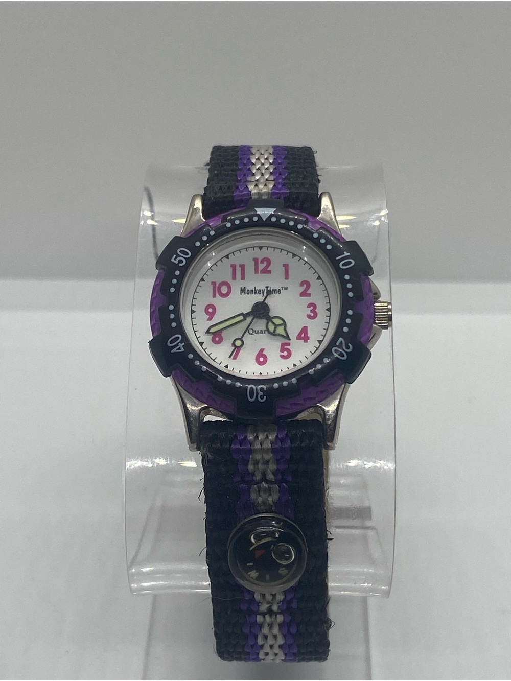 Monkey Time Kids Purple & Black Nylon Strap Watch